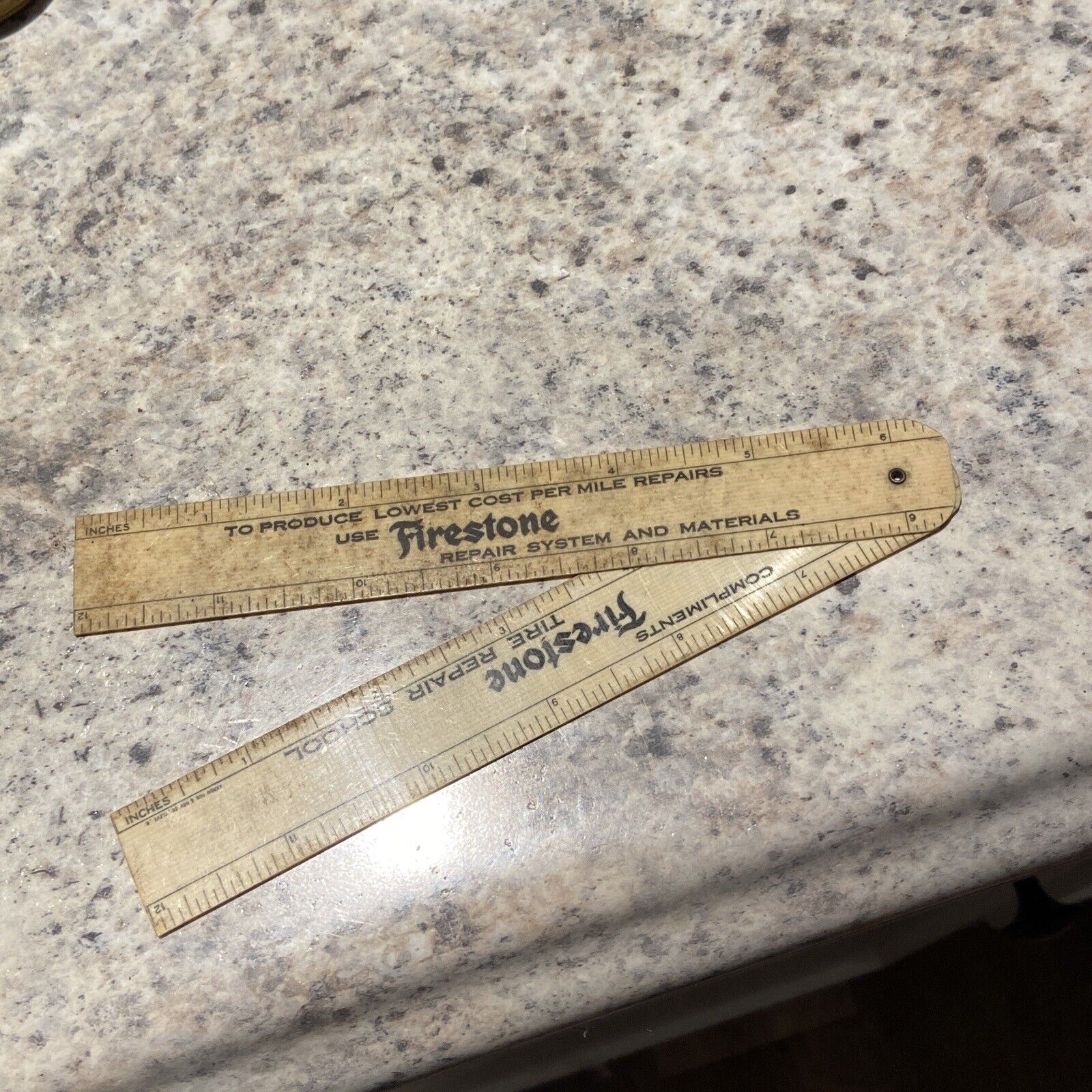 Vintage Firestone Celluloid Ruler 1950s-1960s Tire Repair Hinged