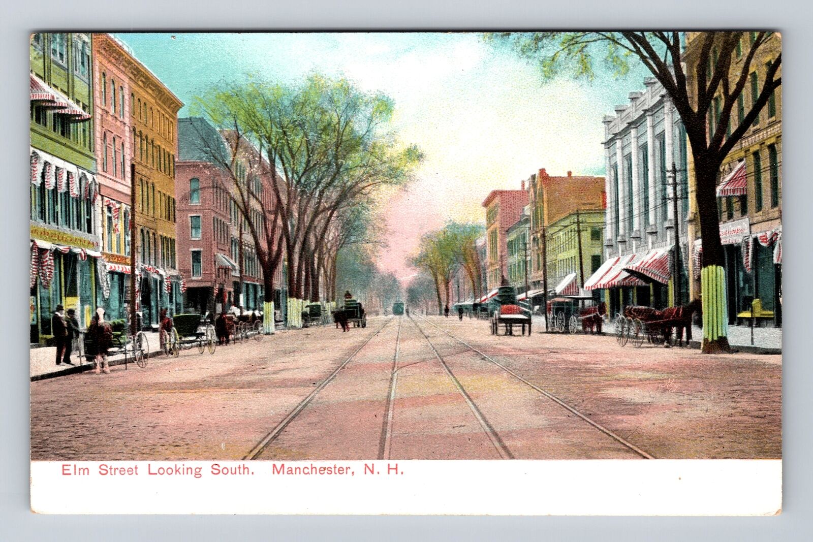 Manchester NH-New Hampshire, Elm Street Looking South, Vintage Postcard