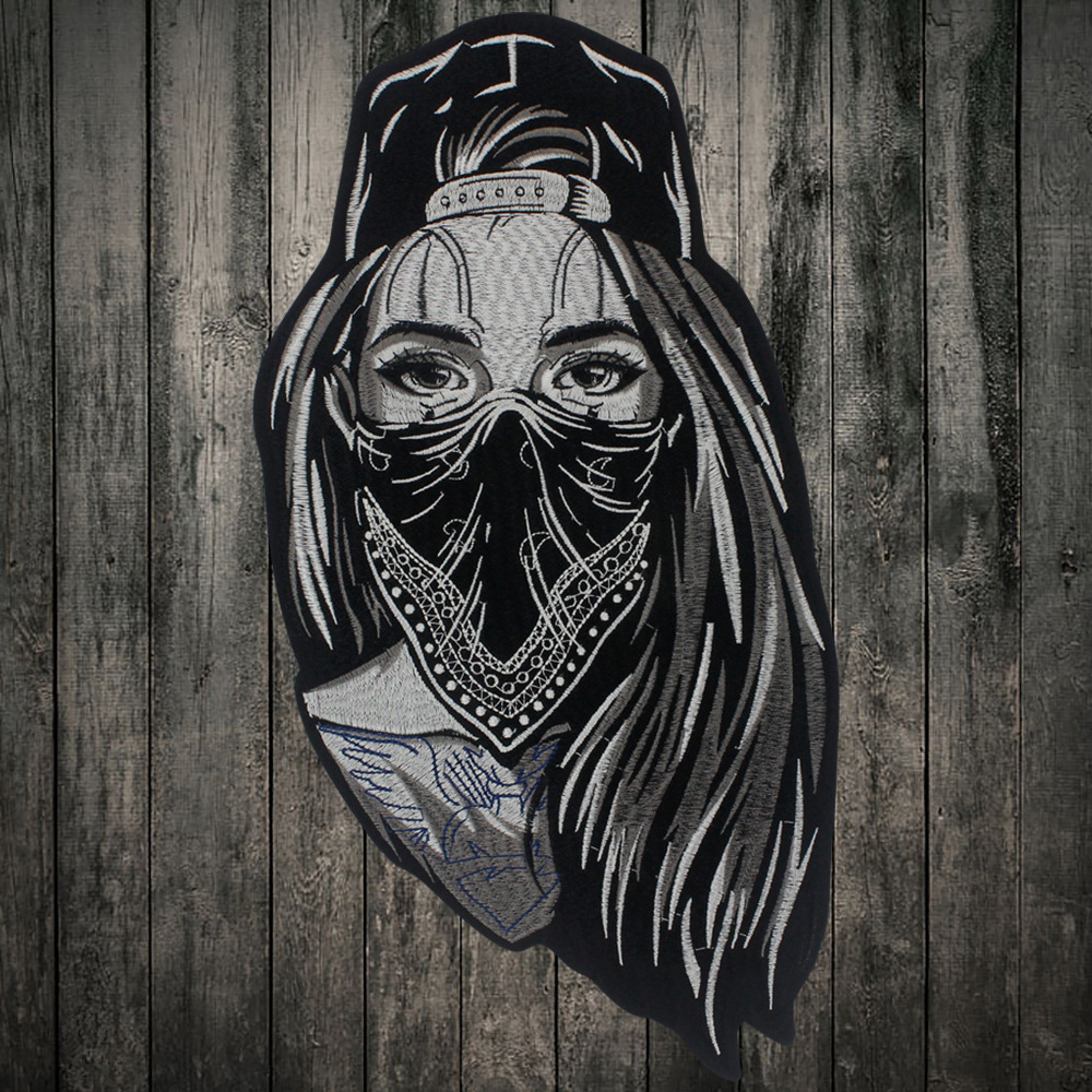 Veiled Girl Patch Large Size Biker Stickers Embroidered Iron on for Women Rock