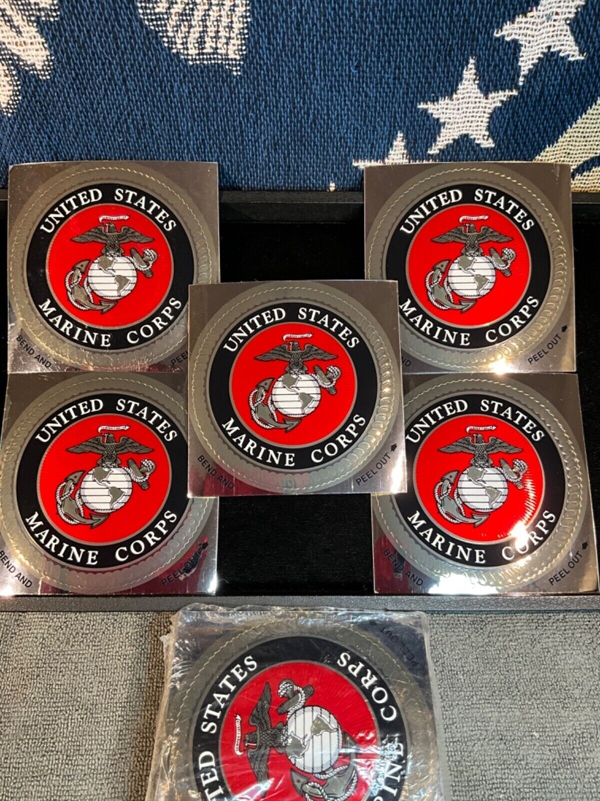 5 Pack - 1990’s Vintage - US Marine Corps - 4” Foil Decal Car Sticker - USMC