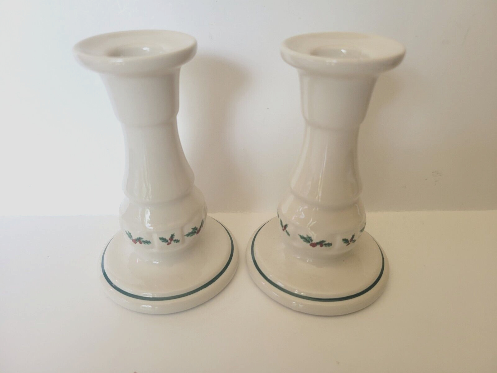 Longaberger Woven Traditions Christmas Holly Taper Candlestick Holders