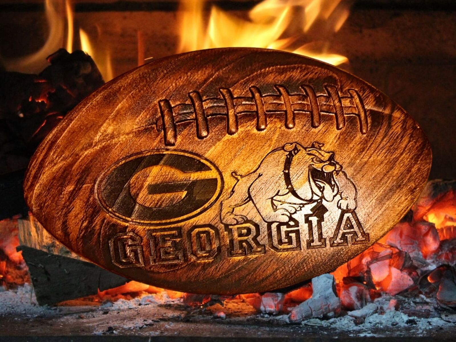 Georgia Bulldogs Hand Carved Football Plaque
