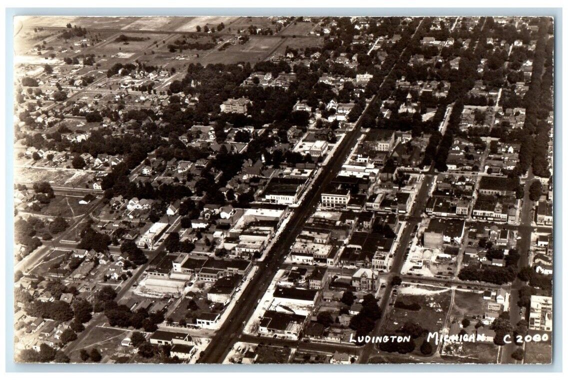 c1940's Aerial View Of Ludington Michigan MI RPPC Photo Unposted Postcard