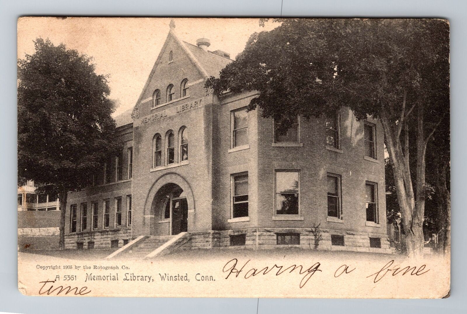 Winsted CT-Connecticut, Memorial Library, Antique, Vintage c1906 Postcard