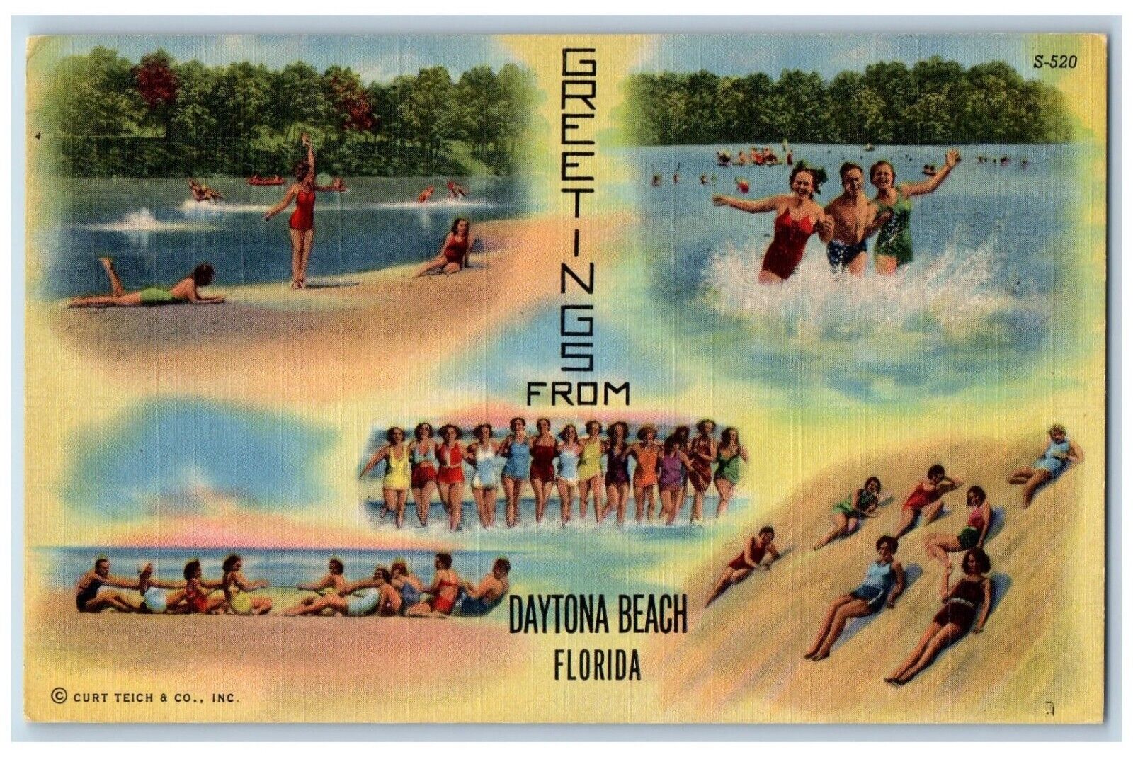 Daytona Beach Florida FL Postcard Greetings Beach Bathing Beauties c1930's