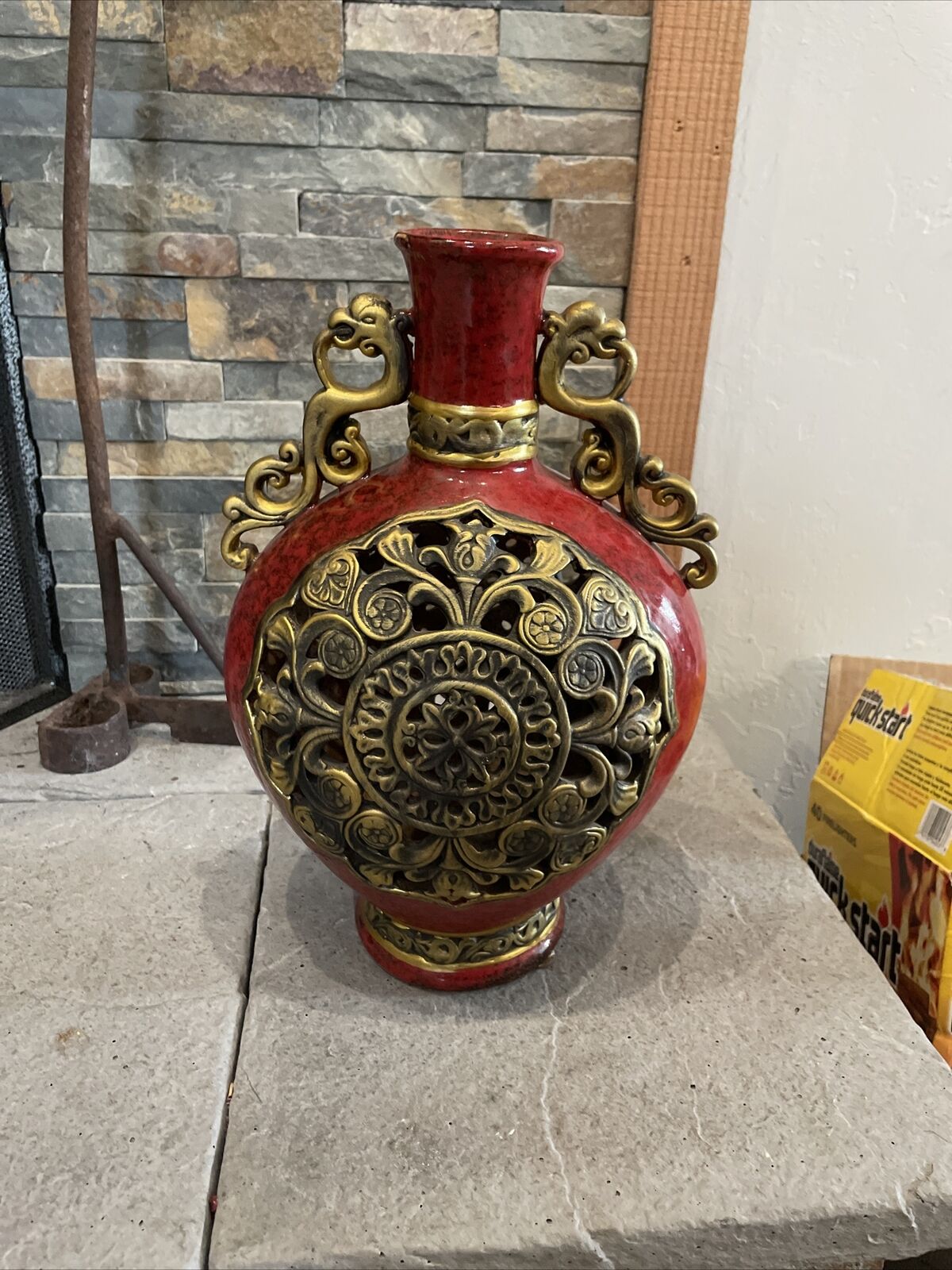 Vintag Deep Red Textured Oriental Accent Vase Beautiful