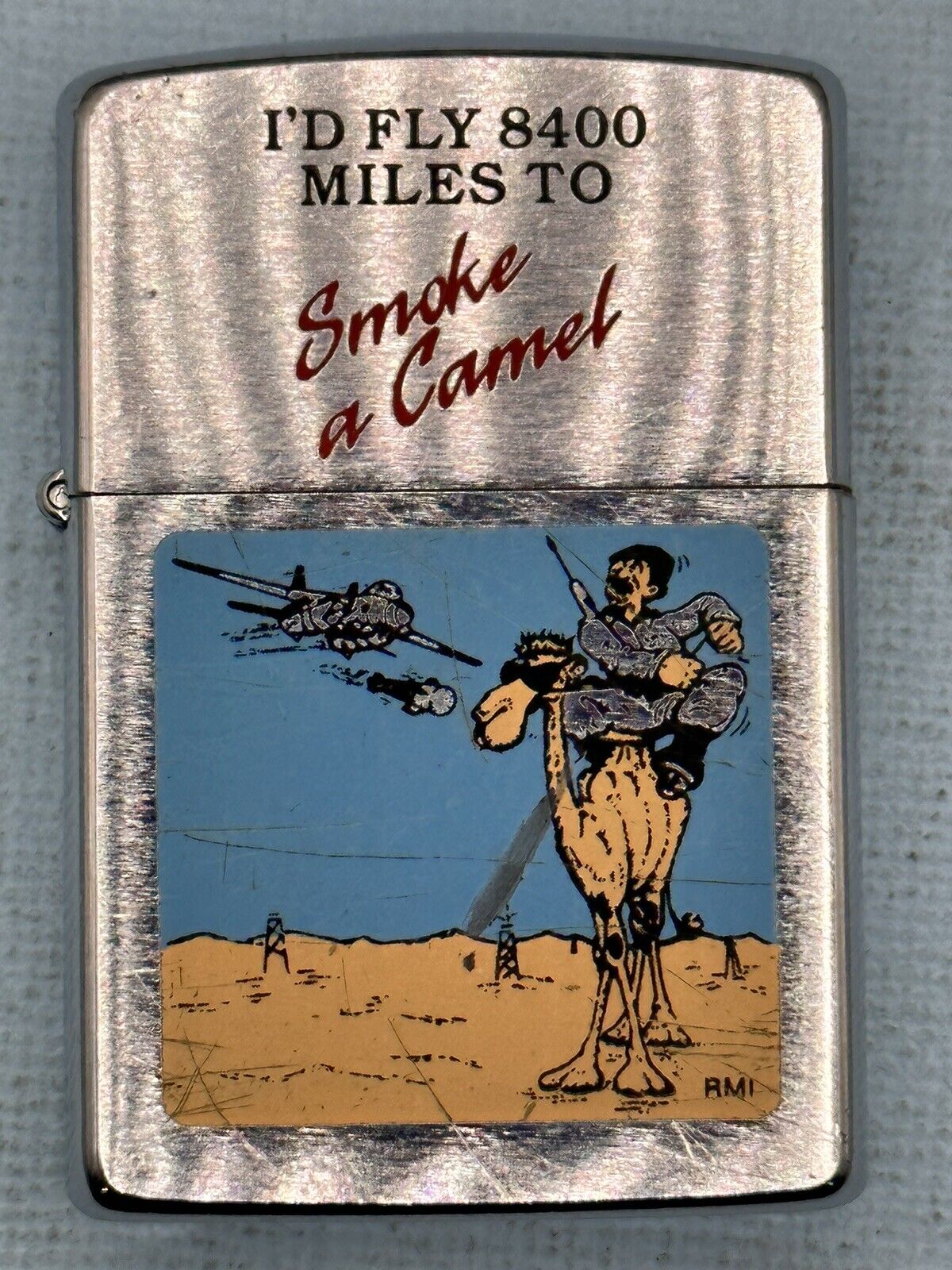 Vintage 1990 I’d Fly 8400 Miles To Smoke A Camel Chrome Zippo Lighter