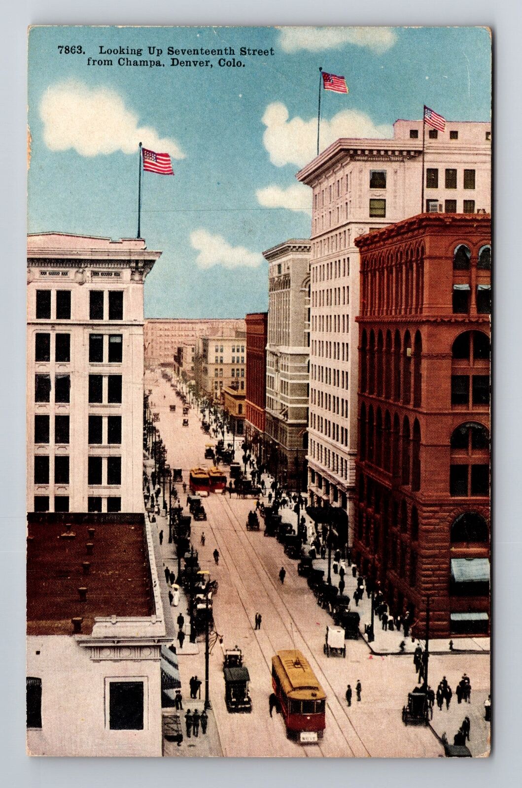 Denver CO-Colorado, Aerial Of Seventeenth Street, Antique, Vintage Postcard