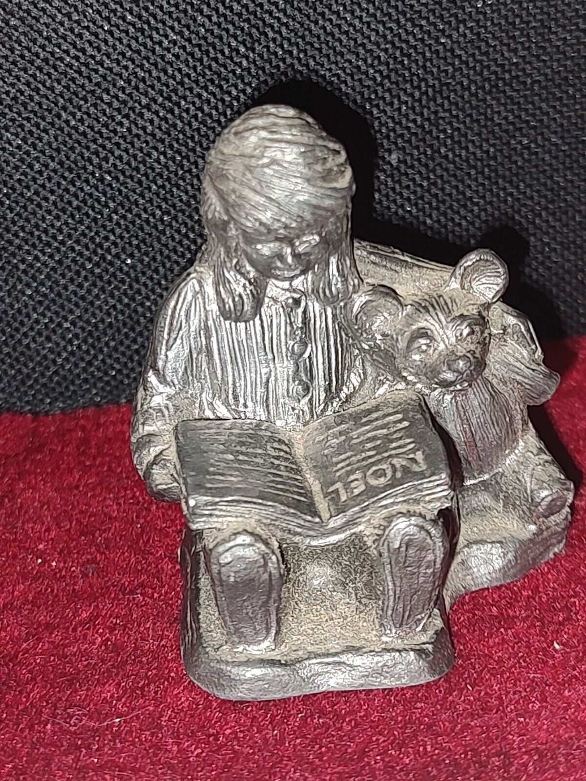 Michael Ricker \'91 Christmas Gift of Love Pewter Girl Reading NOEL to Teddy Bear