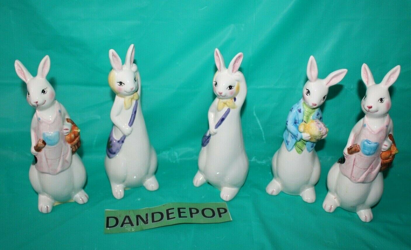 6 Piece Vintage Flomo Ceramic Bunnies Rabbits Figurines