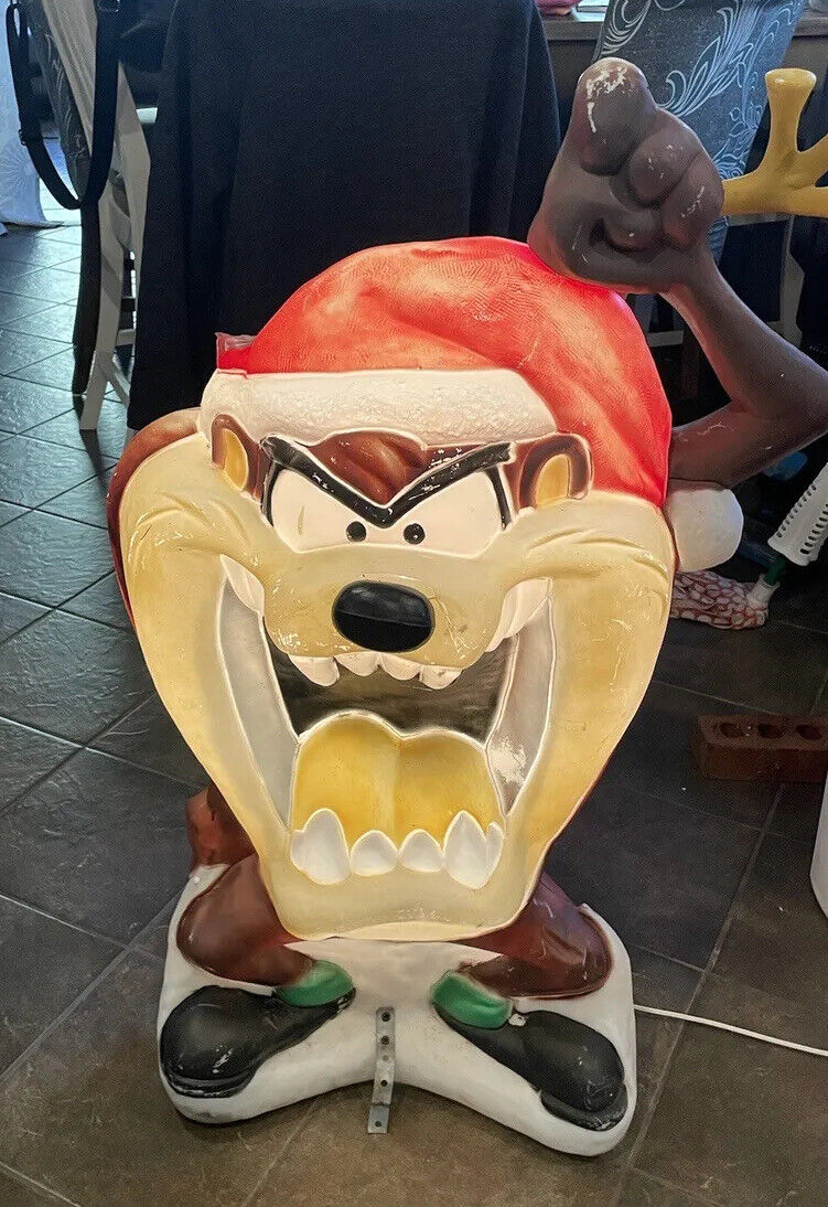 Taz Blow Mold Santa's Best Warner Bros Tazmanian Devil Used As Is RARE
