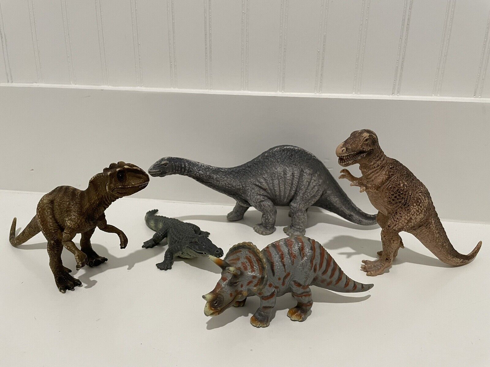 Lot of 5 Schleich Dinosaur Toys 2000 - 2005 T-Rex, Triceratops, Apatosaurus
