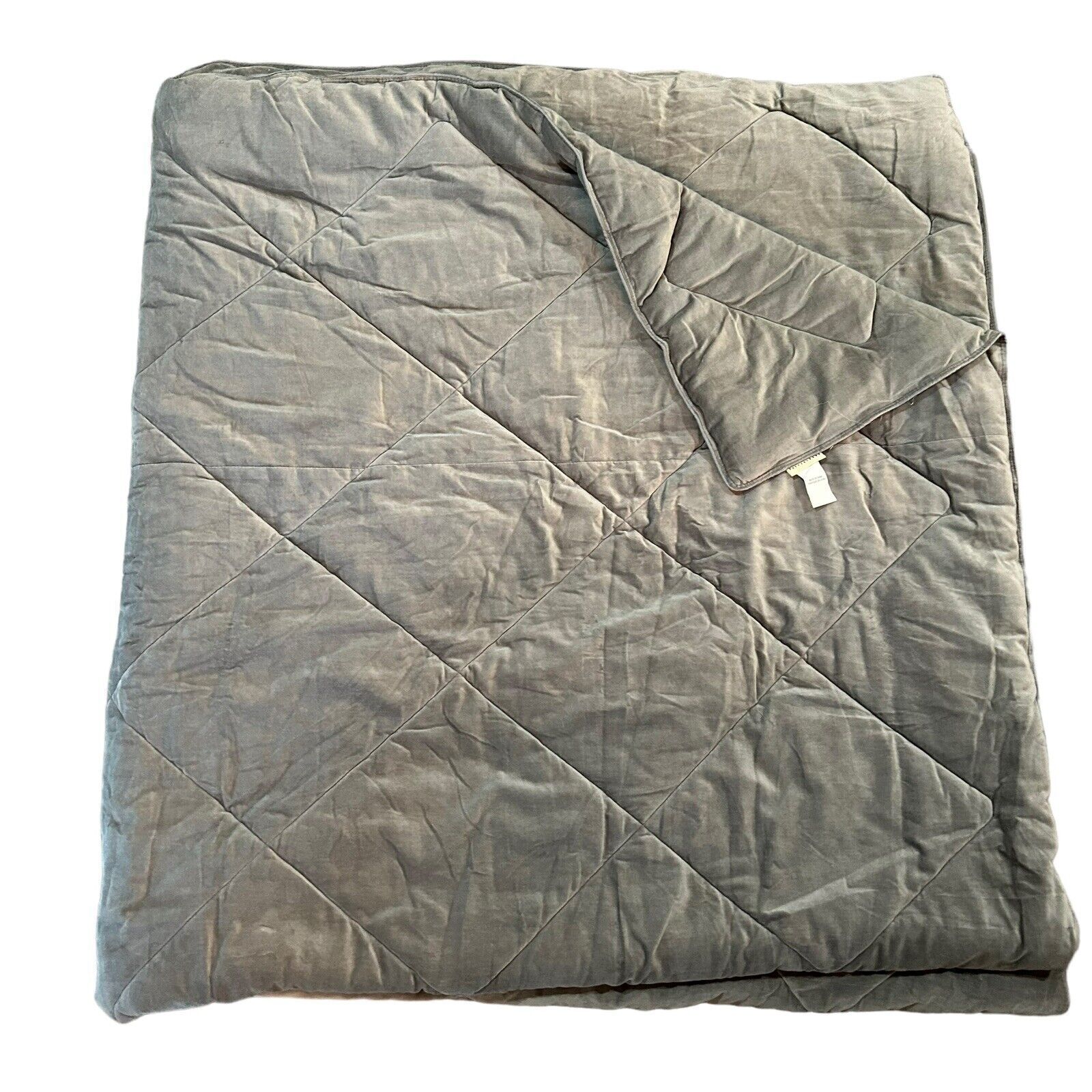 Pottery Barn Queen Full Size Gray Velvet Comforter Bedspread Quilt Blanket