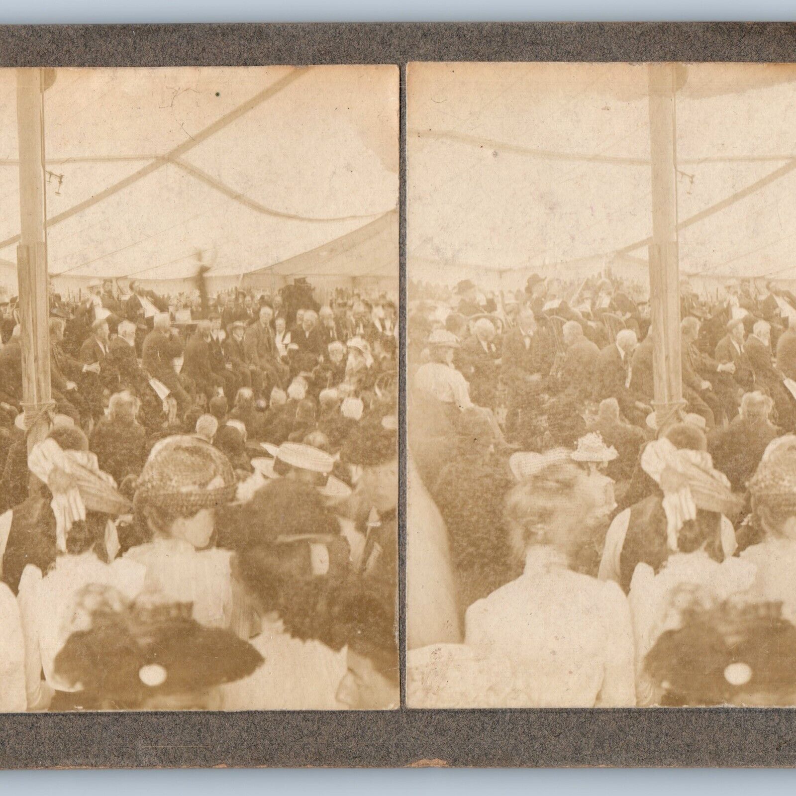 c1900s Mystery Crowd Tent Event Victorian Women Band Real Photo Stereoview V40