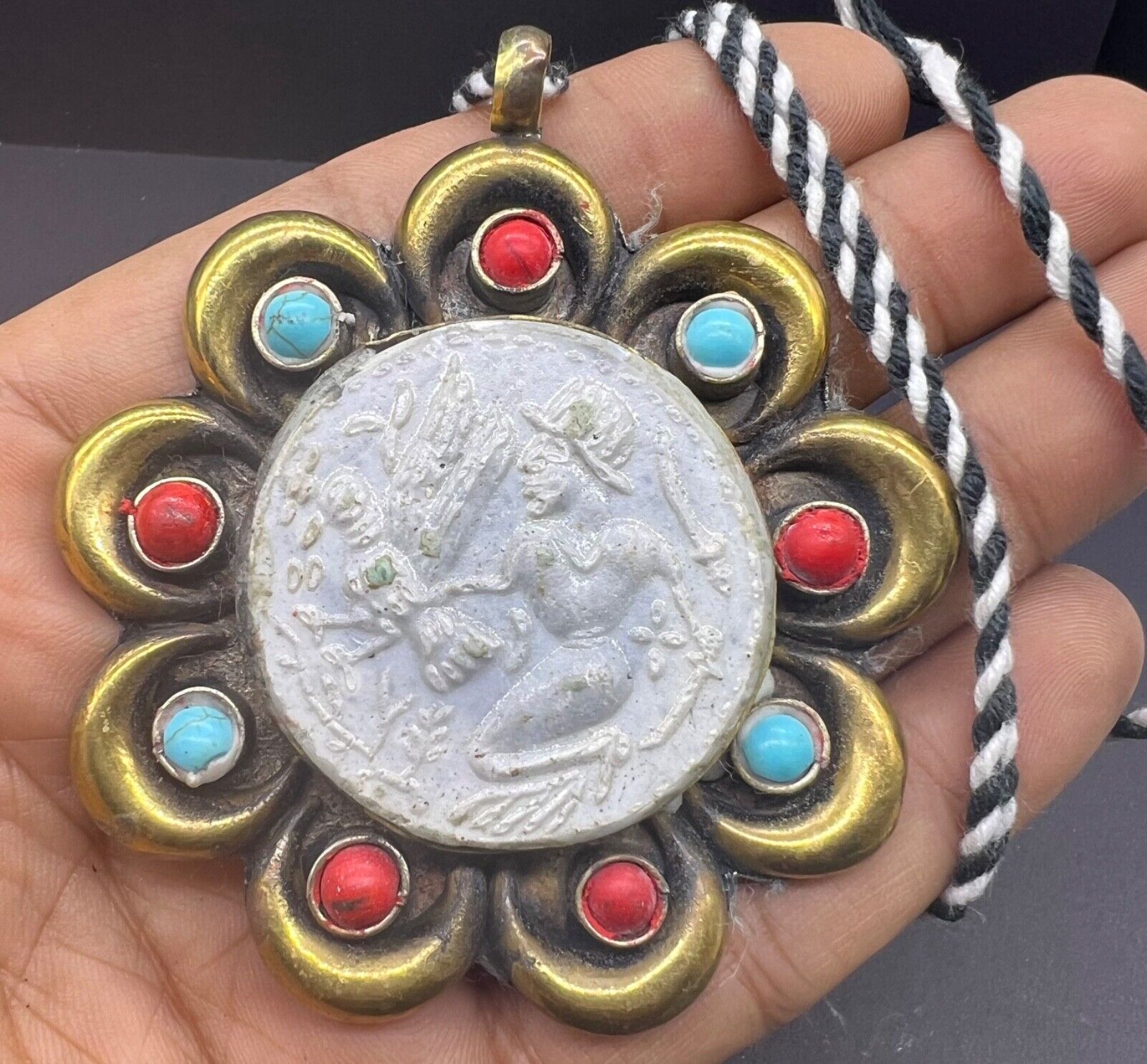 Beautiful Old Vintage Central Asian Antiques Mixed Sliver With Engrave Pendant