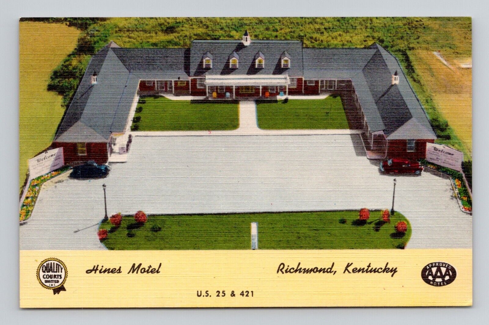 Postcard Hines Motel in Richmond Kentucky, Vintage Linen N6