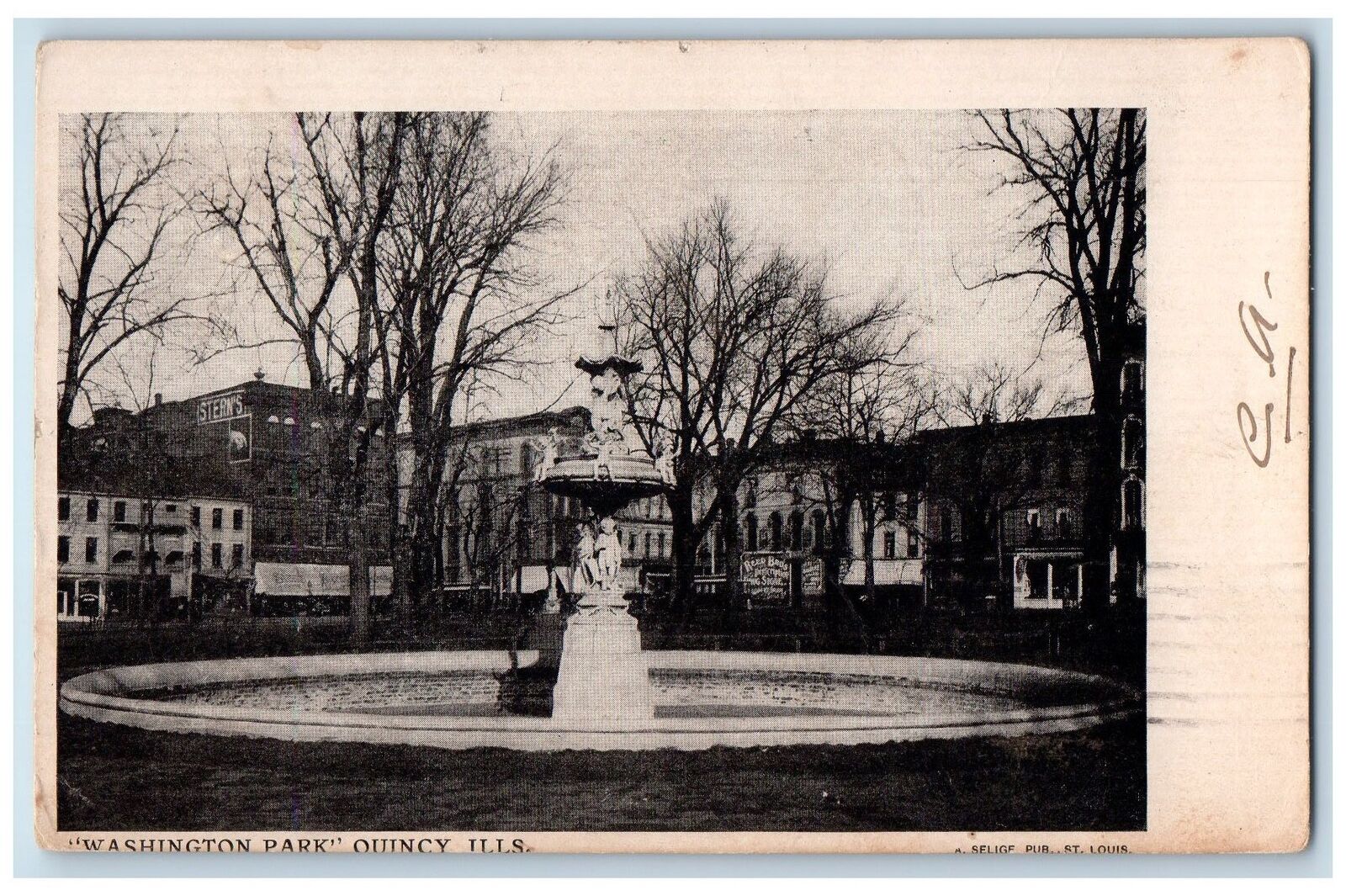 1906 Washington Park Fountain Scene Quincy Illinois IL Posted Antique Postcard