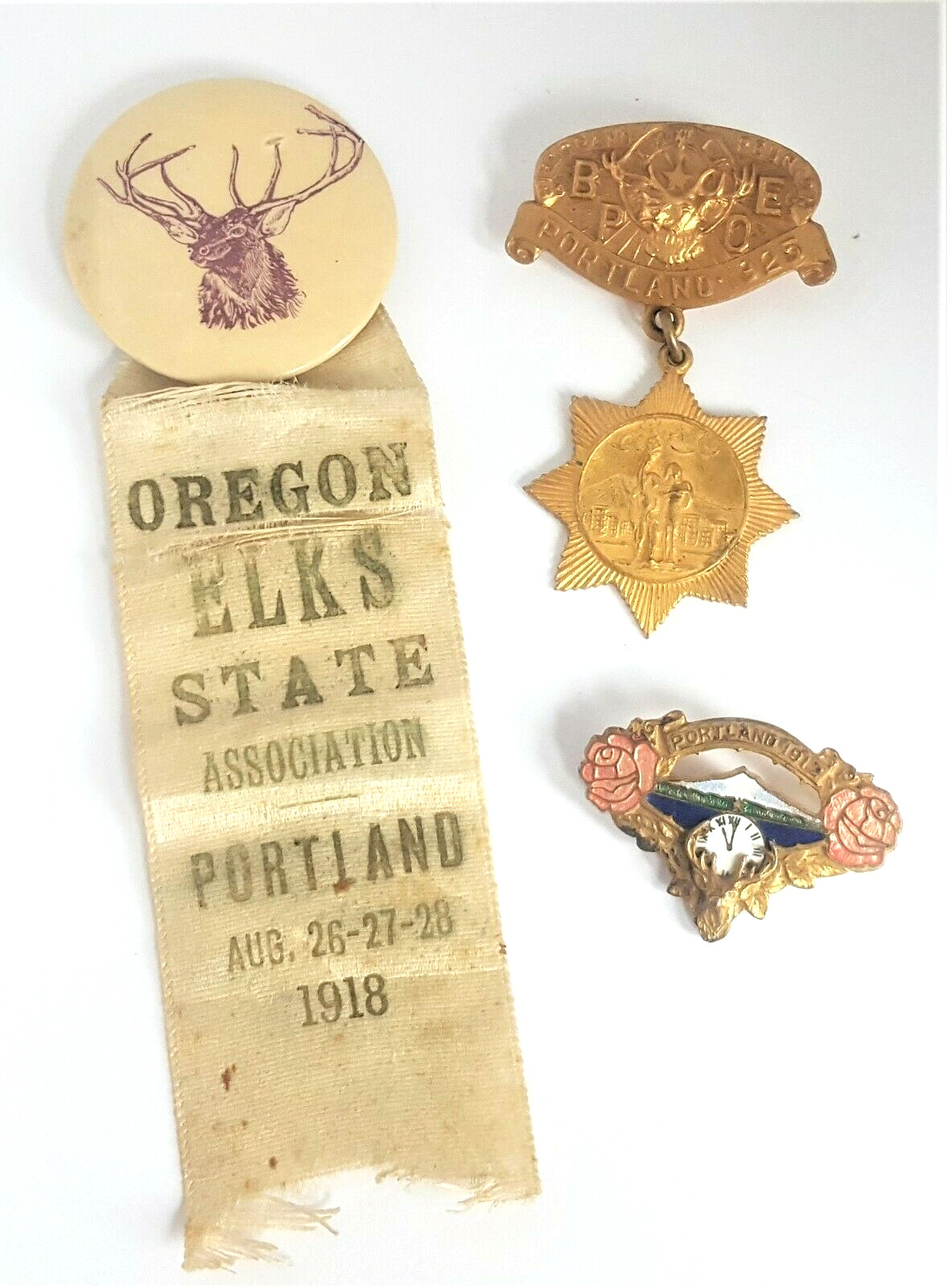 Portland Oregon Elks Lodge BPOE 1912 1918 1925 Pin Button Lot Antique