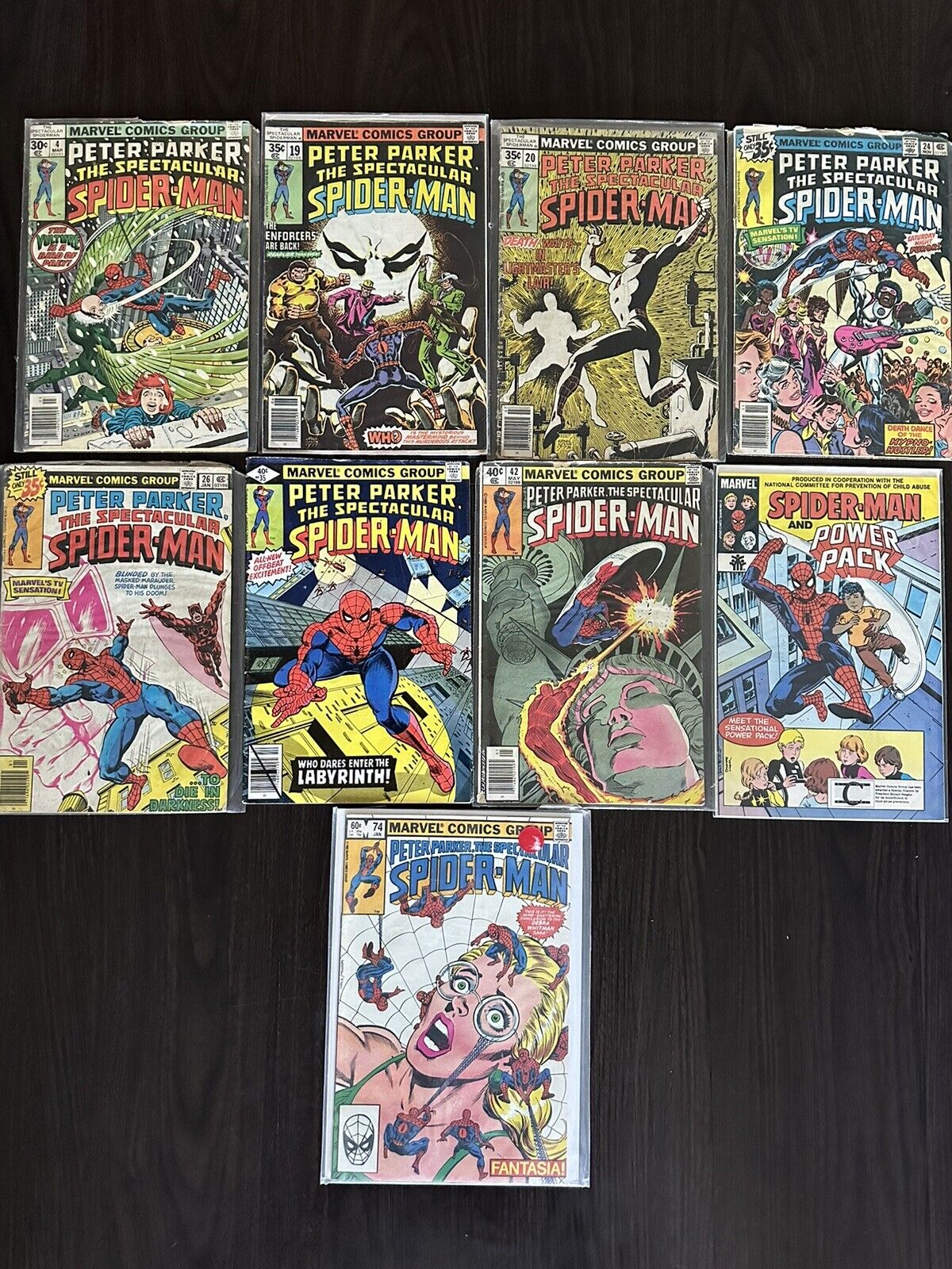 #2123 The Spectacular Spider-Man lot of 9 Issues Between #4,19,20,24,26,35,42,74