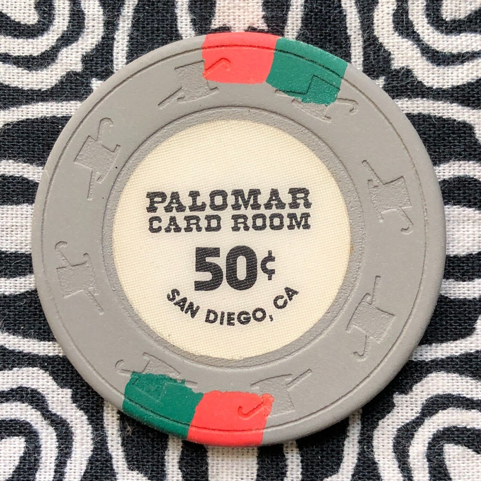 Palomar Card Room 50c $0.50 San Deigo, California Gaming Poker Casino Chip QX5