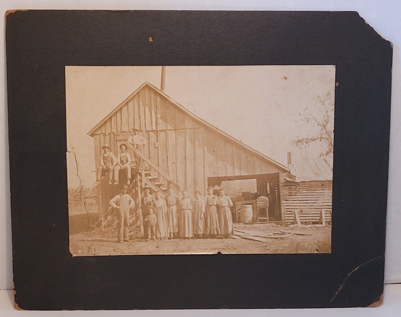 Antique Photograph Farm Workers Old Barn Occupational Picture