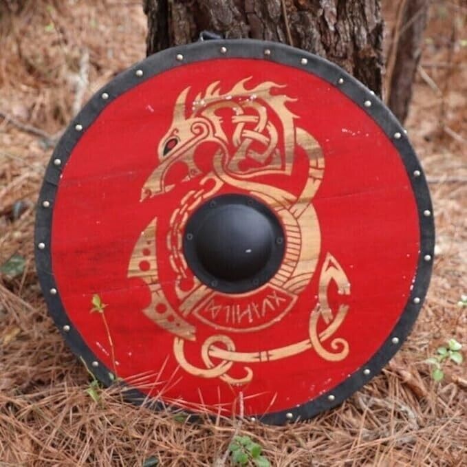 Fury of Fenrir Wooden Round Shield Handmade 24 Inch LARP SCA Battle Ready Shield