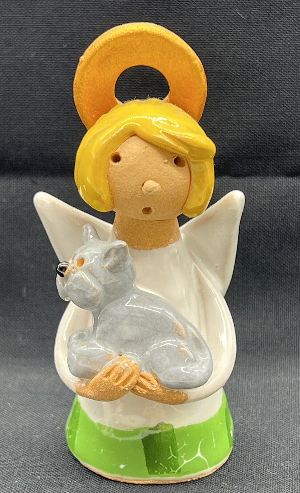 Polish Pottery Angel Gray Cat Katarzyna Uno Alla Volta 3 inch Clay Figurine 2