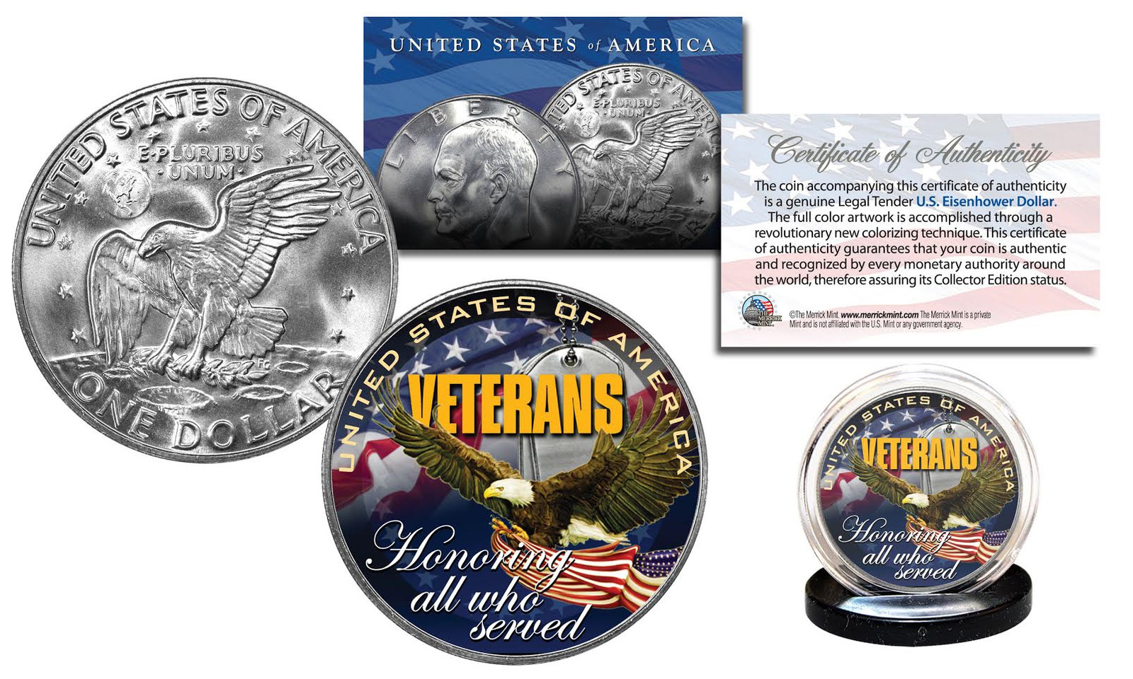 VETERANS United States Military Genuine Legal Tender IKE Eisenhower Dollar Coin