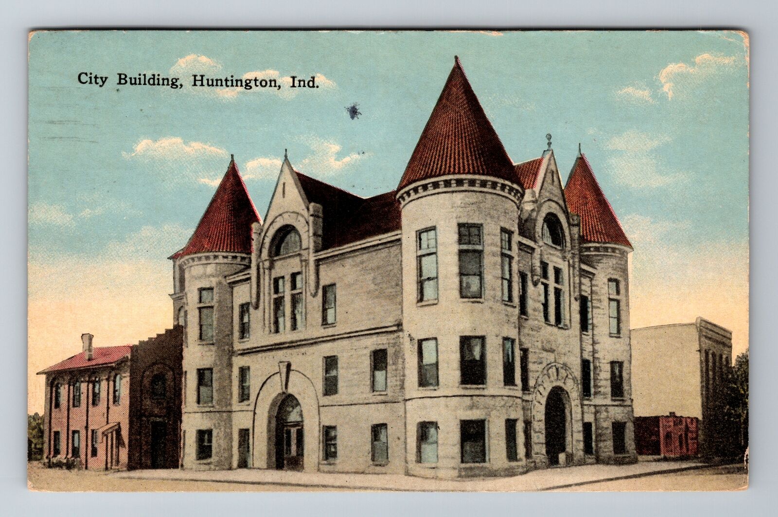 Huntington IN-Indiana, City Building, Antique, Vintage c1916 Souvenir Postcard