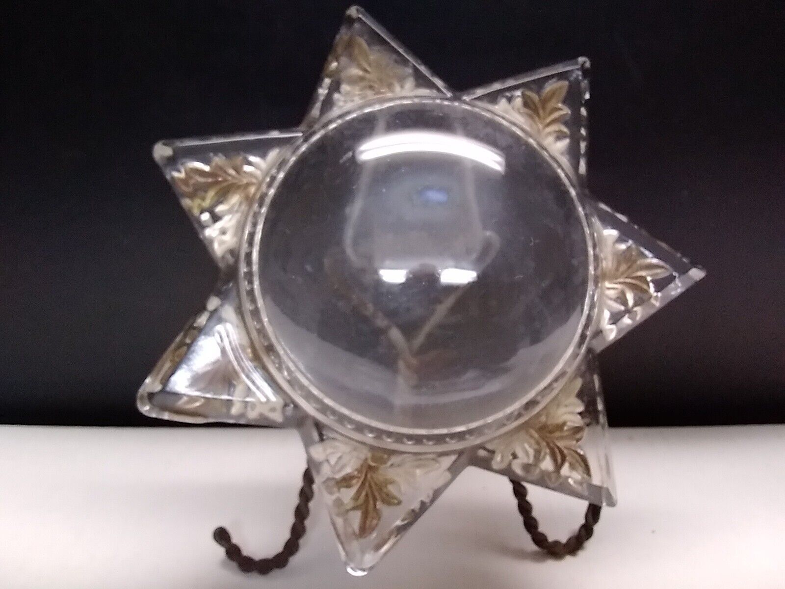 Antique Victorian Star Magnifying Goofus Glass Dome With Display Stand 6\
