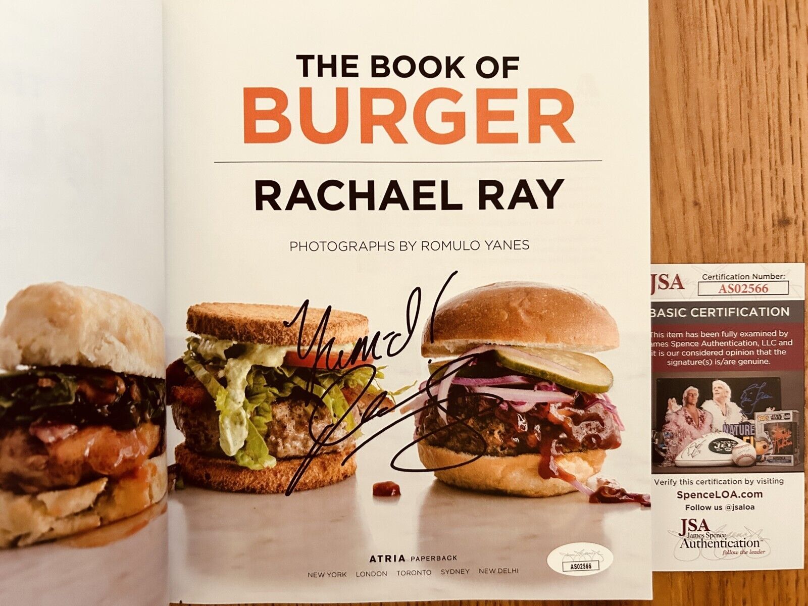 Rachael Ray autographed signed auto Book of Burger paperback cookbook Yum-o JSA