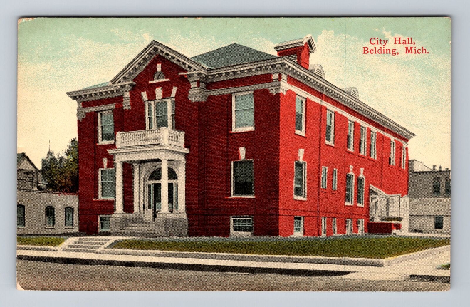 Belding MI-Michigan, City Hall, Antique, Souvenir, Vintage c1914 Postcard