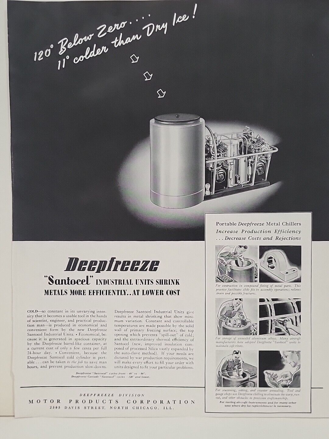 1942 Motor Products Corporation Deepfreeze Santocel Fortune WW2 Print Ad Q2