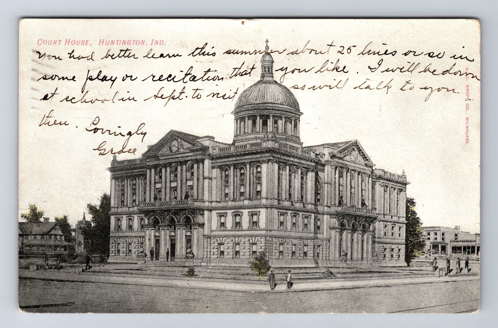 Huntington IN-Indiana, Court House, Antique, Vintage c1907 Postcard
