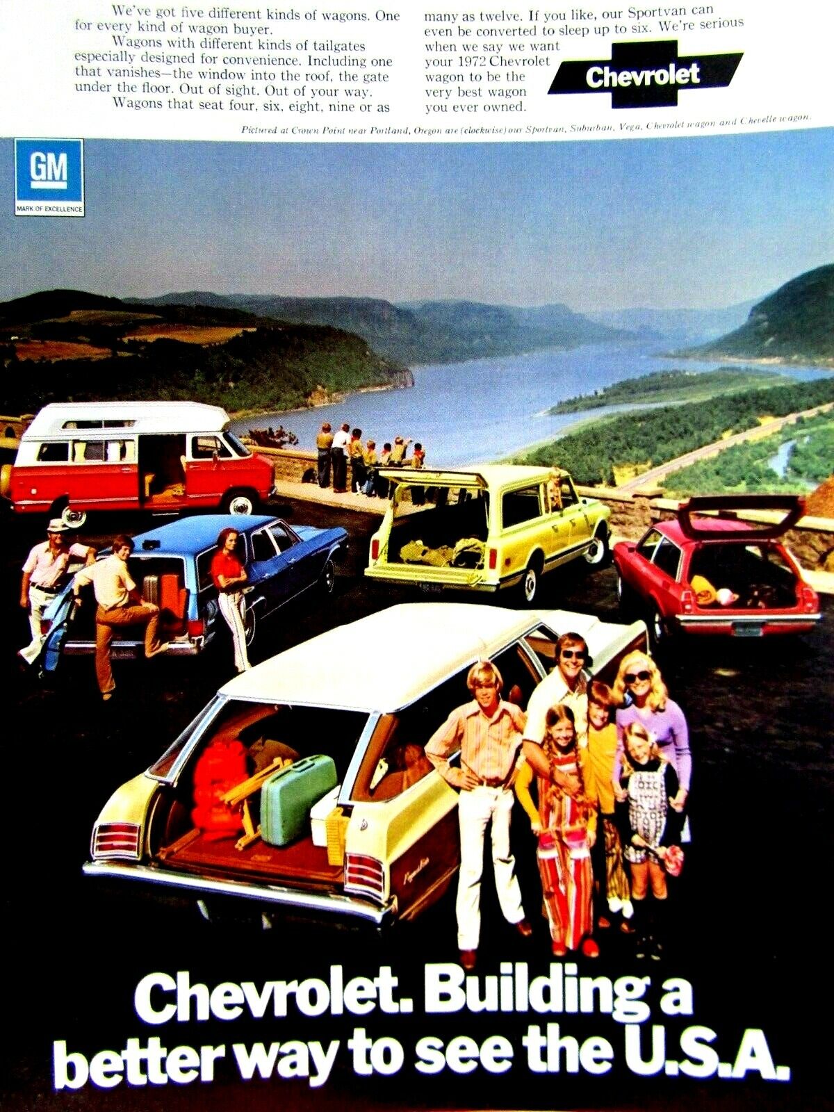 1972 Chevrolet Wagons At Crown Point Portland Oregon Vintage Original Print Ad