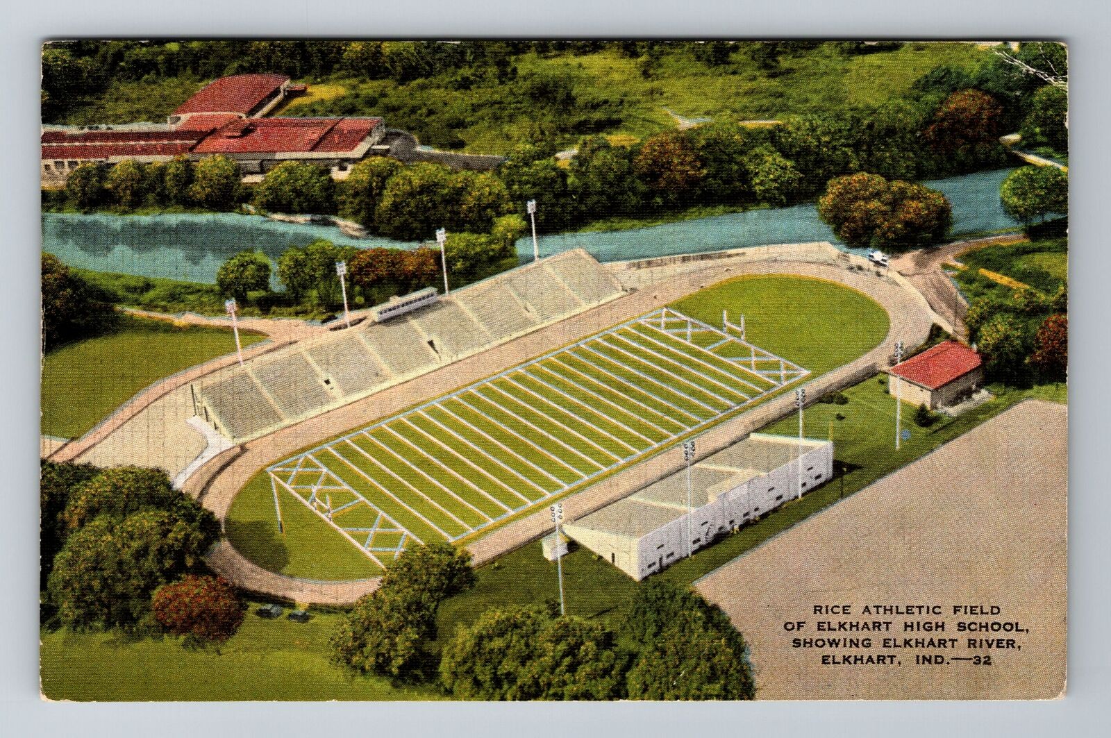 Elkhart IN-Indiana, Aerial Athletic Field Elkhart High School Vintage Postcard