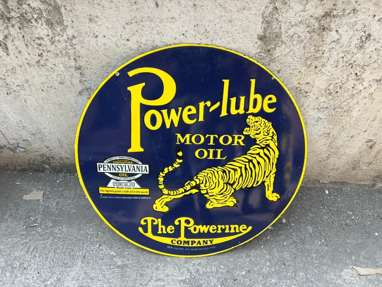 RARE PORCELAIN POWERLUBE ENAMEL SIGN 36 INCHES DOUBLE SIDED