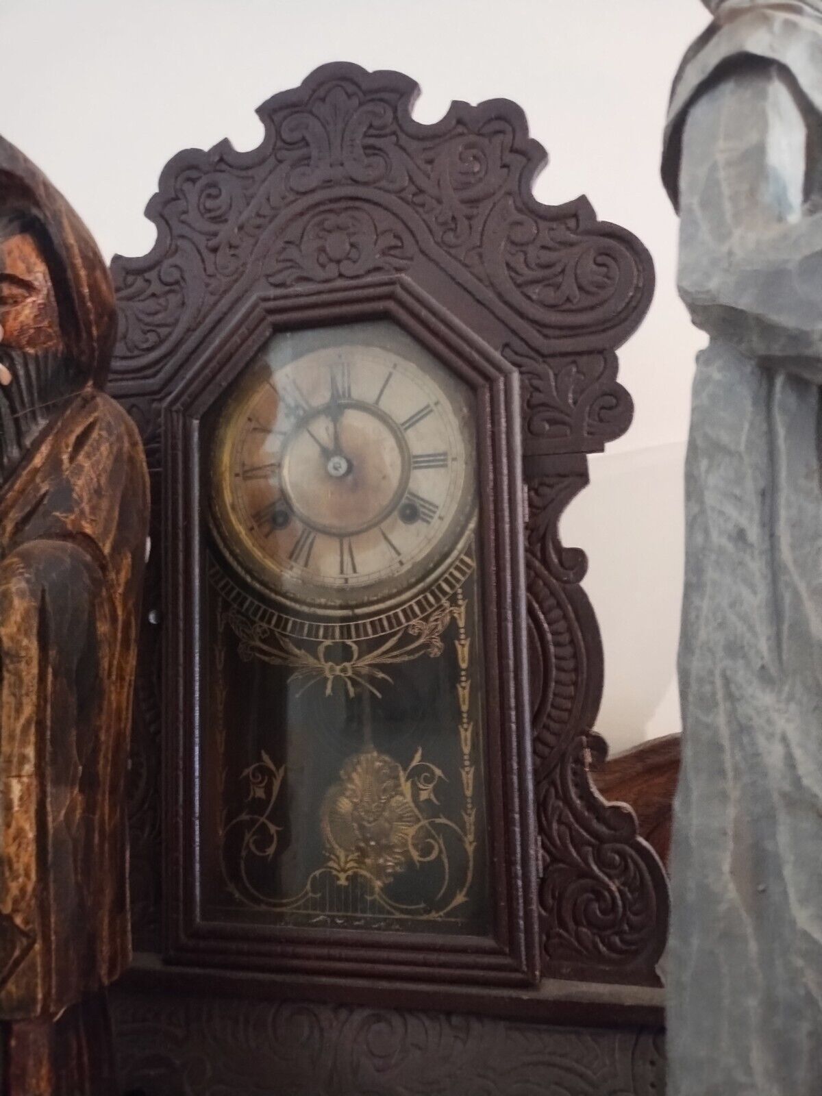 Antique E. Ingraham Clock Co GINGERBREAD MANTLE Pendulum Key CLOCK