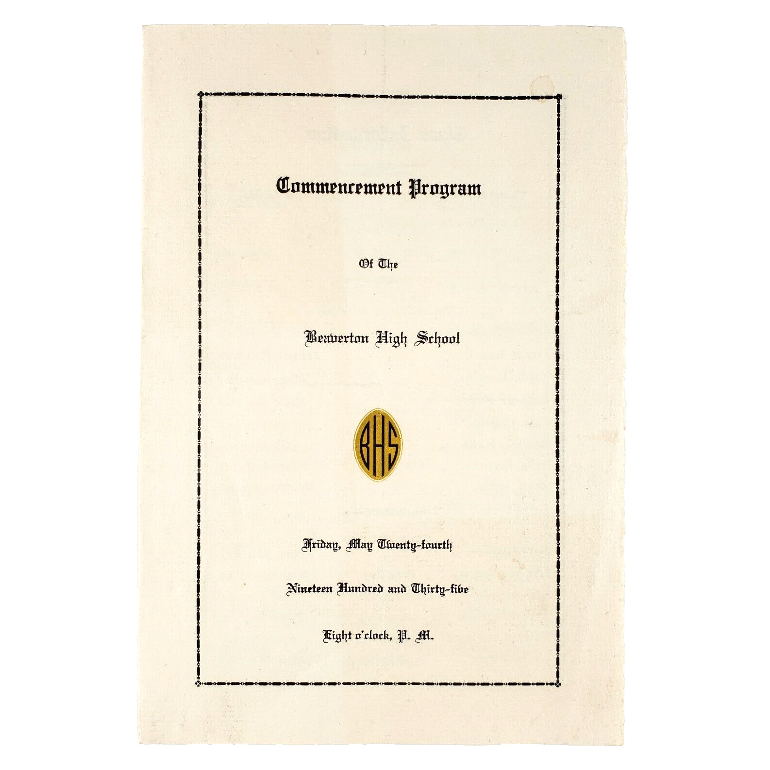 Beaverton High School Commencement Program 1930s Oregon BHS Graduation A592