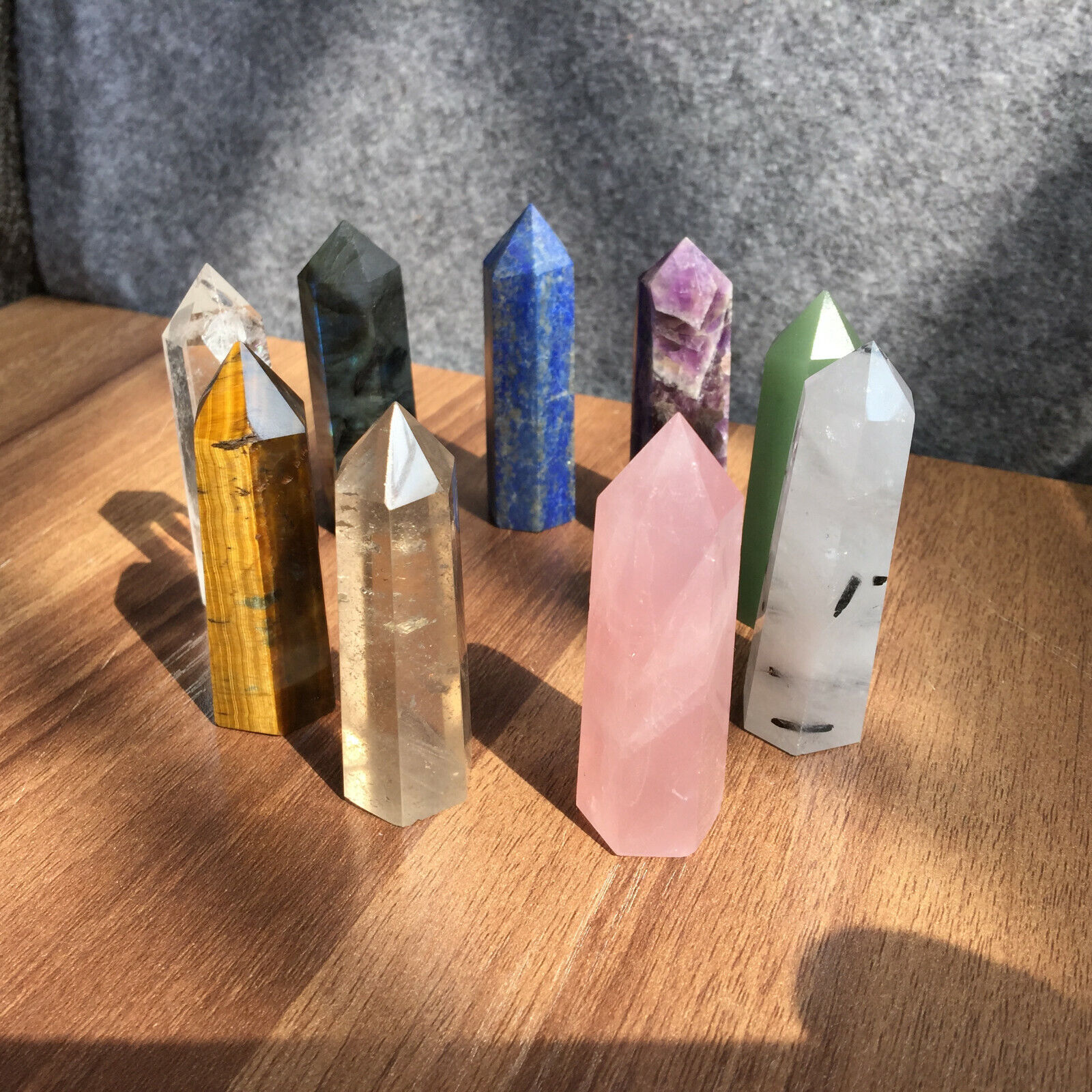 A lot natural quartz obelisk crystal wand point healing 9pcs G113