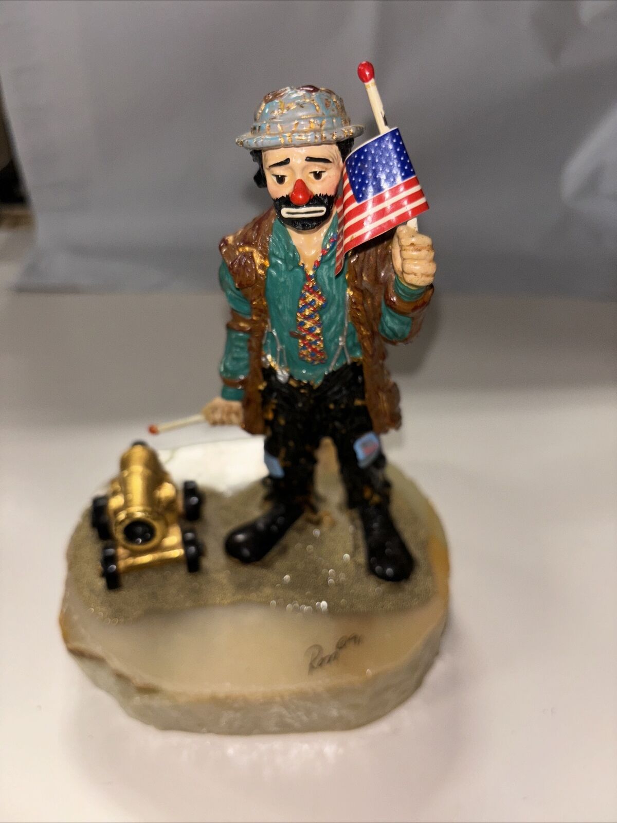 Ron Lee Clown Emmett Kelly “God Bless America” Signed, Numbered 24k gold 7”x 5”