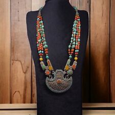 Stunning Genuine Turquoise Coral Nepal Jewelry Silver Plated Unique Necklace picture