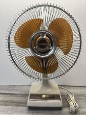 VINTAGE GALAXY 12” - Oscillating Electric Fan 80s Amber Acrylic 3 Blades 3 Speed picture