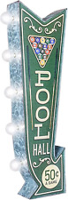 Pool Hall Billiards Double-Sided Marquee Sign with Vintage Print and LED Bulbs R picture
