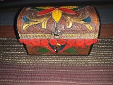 Vintage Tooled Leather Domed Jewelry Trinket treasure Box picture