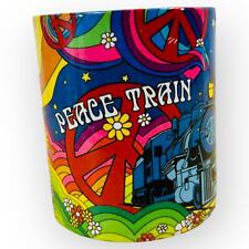 Vintage 70s Ceramic Coffee Tea Mug Peace Train Pop Art Peace Sign 12 Oz RARE picture