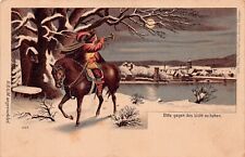 Hold to Light HTL Moonlight Christmas Winter Knight on Horse Vtg Postcard B51 picture