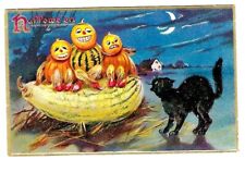 1908 Tucks #150 Halloween Postcard Pumpkin Kids Scared of Black Cat picture