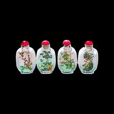 Vintage Reverse Carved Glass Handpainted Snuff Bottle Set Plum  Blossom Bamboo picture