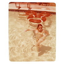 Woman Walking in Swimming Pool Photo 1970s Life Rings & Bikini Snapshot B3520 picture
